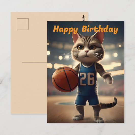 "Basketbal met een scheut Katitude" Verjaardag Briefkaart (Voorkant / Achterkant)