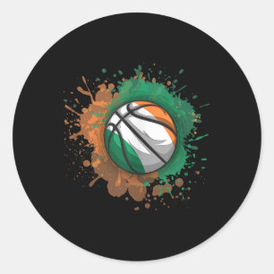 Basketbal met Ierse vlag Tanktop Ronde Sticker