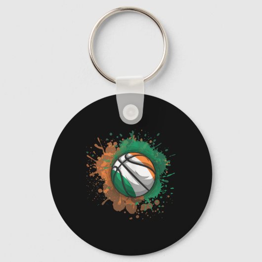Basketbal met Ierse vlag Tanktop Sleutelhanger (Voorkant)