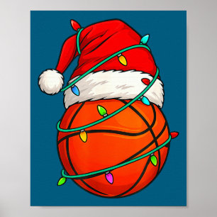Basketbal Met Kerstman Hoed Grappig Kerstmis Xmas  Poster
