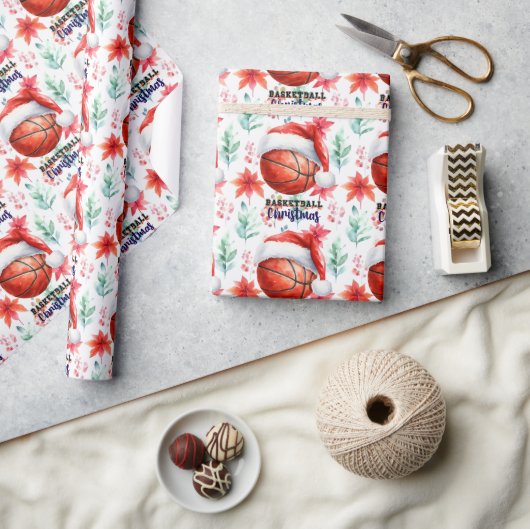 Basketbal met kerstmuts voor Kerstmis Cadeaupapier (Crafts)