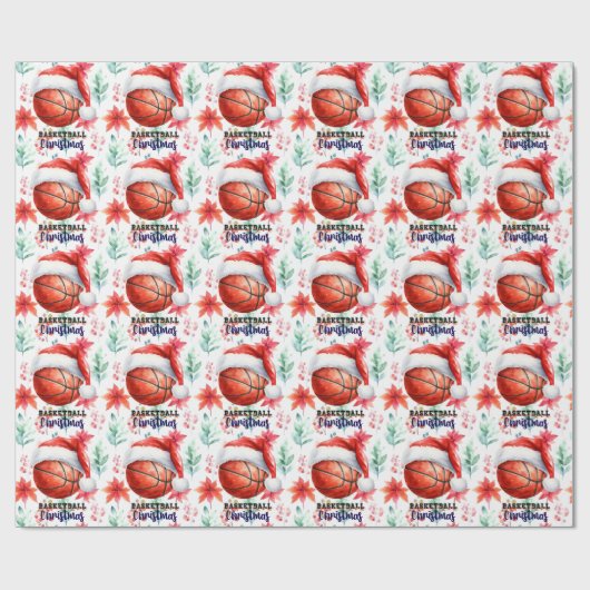 Basketbal met kerstmuts voor Kerstmis Cadeaupapier (Vlak)