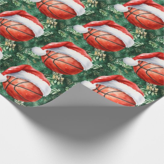Basketbal met kerstmuts voor Kerstmis Cadeaupapier (Hoek)