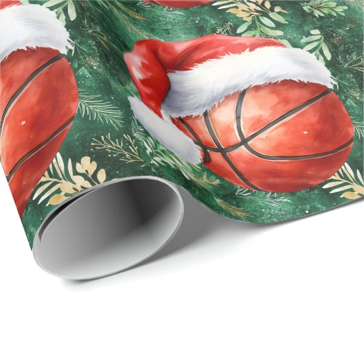 Basketbal met kerstmuts voor Kerstmis Cadeaupapier (Rol Hoek)