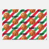 Basketbal met Kinderen naam Christmas Red & Green Inpakpapier Vel (Voorkant 2)