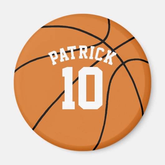 Basketbal met naam en teamnummer magneet (Voorkant)