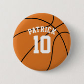 Basketbal met naam en teamnummer ronde button 5,7 cm (Voorkant)
