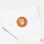 Basketbal met naam en teamnummer ronde sticker (Envelop)