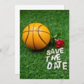 Basketbal met rode rozen save the date kaart (Voorkant / Achterkant)