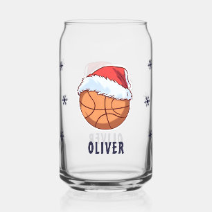 Basketbal met Santa Hat Sports Kerstmis Blikvorm Glas
