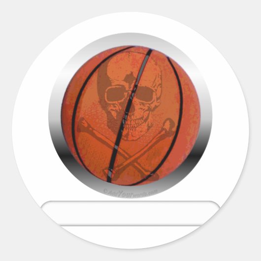 Basketbal met schedel- gepersonaliseerd ronde sticker (Voorkant)