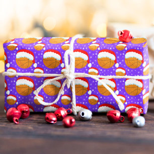 Basketbal met Sinterklaas hoed en paarse sneeuwvlo Cadeaupapier