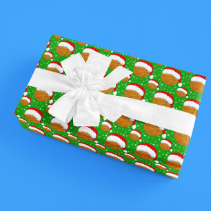 Basketbal met Sinterklaas hoed en sneeuwvlokken Cadeaupapier
