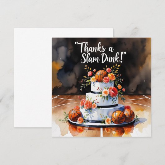 Basketbal met taart en bloemen bedankkaart (Voorkant / Achterkant)