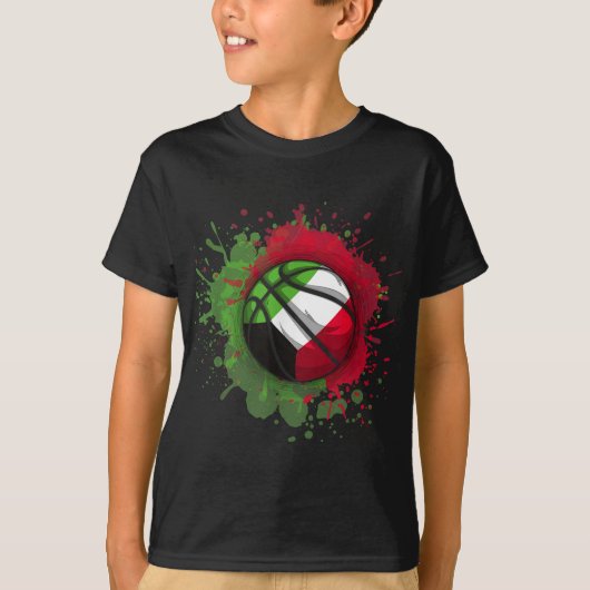Basketbal met vlag van Koeweit T-shirt (Voorkant)