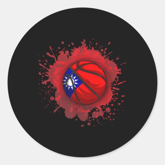 Basketbal met vlag van Taiwan Ronde Sticker (Voorkant)