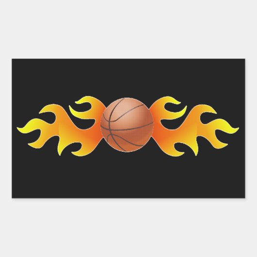 Basketbal met vlammen rechthoekige sticker (Voorkant)