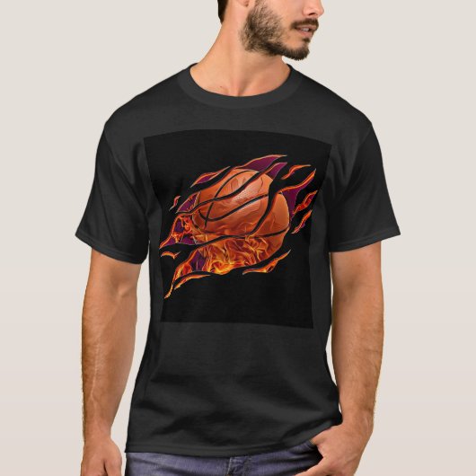 Basketbal met vlammen t-shirt (Voorkant)