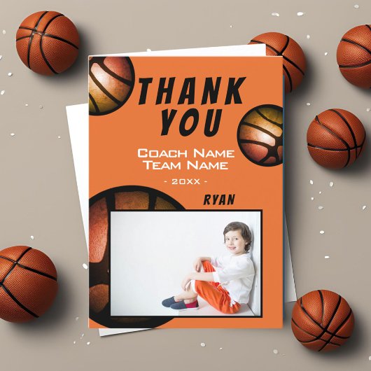 Basketbal Metallic Foto Bedankt Coach Kaart