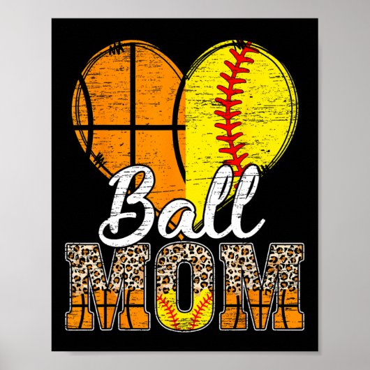 Basketbal Moeder Hart Softbal Mama Luipaard Moeder Poster (Voorkant)
