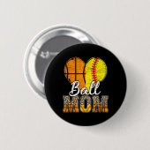 Basketbal Moeder Hart Softbal Mama Luipaard Moeder Ronde Button 5,7 Cm (Voorkant /achterkant)