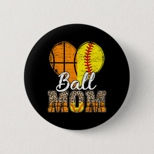 Basketbal Moeder Hart Softbal Mama Luipaard Moeder Ronde Button 5,7 Cm