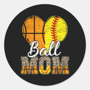 Basketbal Moeder Hart Softbal Mama Luipaard Moeder Ronde Sticker