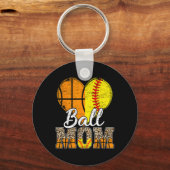 Basketbal Moeder Hart Softbal Mama Luipaard Moeder Sleutelhanger (Voorkant)