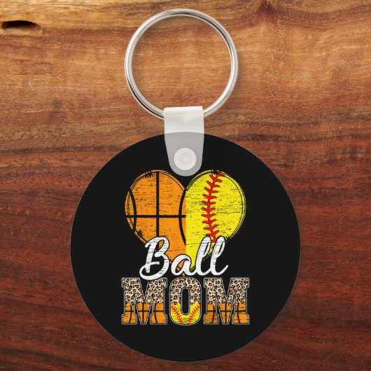 Basketbal Moeder Hart Softbal Mama Luipaard Moeder Sleutelhanger (Voorkant)