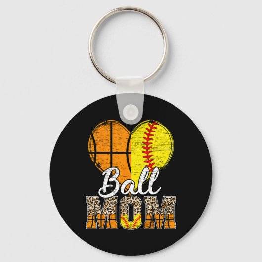 Basketbal Moeder Hart Softbal Mama Luipaard Moeder Sleutelhanger (Voorkant)