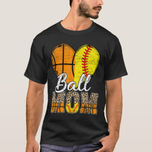 Basketbal Moeder Hart Softbal Mama Luipaard Moeder T-shirt