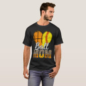 Basketbal Moeder Hart Softbal Mama Luipaard Moeder T-shirt (Voorkant volledig)
