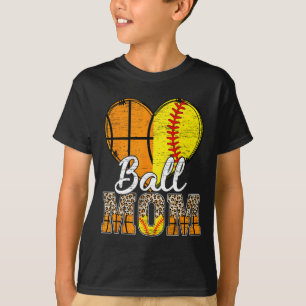 Basketbal Moeder Hart Softbal Mama Luipaard Moeder T-shirt