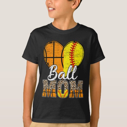 Basketbal Moeder Hart Softbal Mama Luipaard Moeder T-shirt (Voorkant)