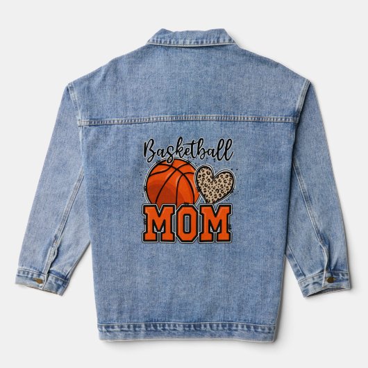Basketbal Moeder Leopard Print Sport Typografie Denim Jacket (Achterkant)