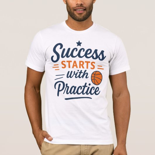 Basketbal Motivatie Citaat Praktijk Succes T-shirt (Voorkant)