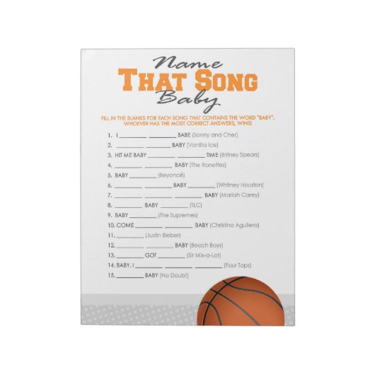 Basketbal Naam dat Song Baby shower spel Notitieblok (Linkerzijde)