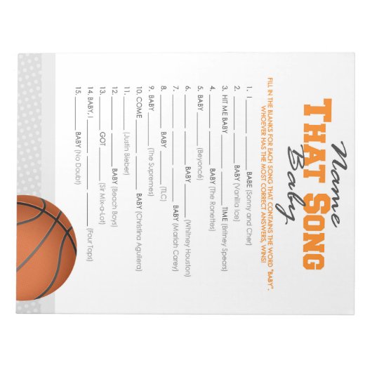 Basketbal Naam dat Song Baby shower spel Notitieblok (Voorkant)