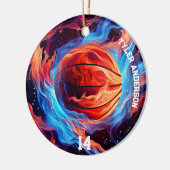 Basketbal naam en speler nummer vuur en ijs keramisch ornament (Links)