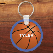 Basketbal, Naam in Wit op Blauw Sleutelhanger (Achterkant)