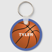 Basketbal, Naam in Wit op Blauw Sleutelhanger (Achterkant)