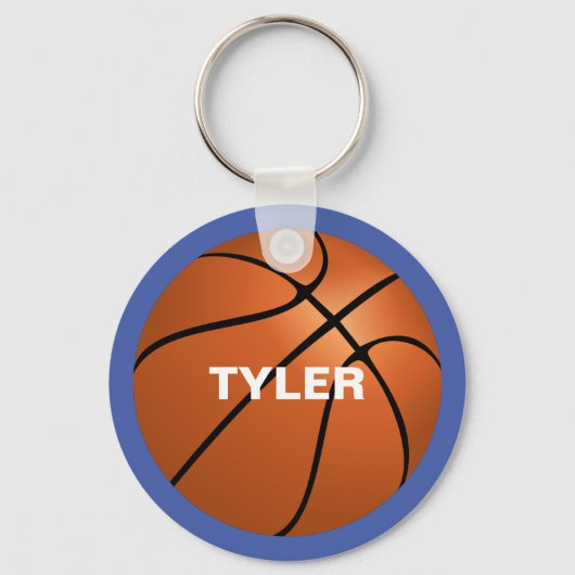 Basketbal, Naam in Wit op Blauw Sleutelhanger (Achterkant)