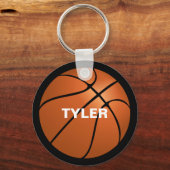 Basketbal, Naam in Wit op Zwart Sleutelhanger (Achterkant)