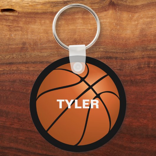 Basketbal, Naam in Wit op Zwart Sleutelhanger (Achterkant)