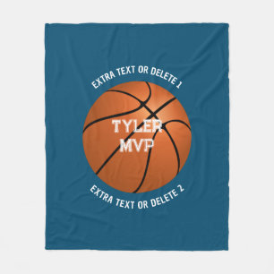 Basketbal, Naam, MVP/Nummer, 2 Tekstregels Dk Blau Fleece Deken