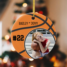 Basketbal Naam Rugnummer Foto Aandenken Keramisch Ornament
