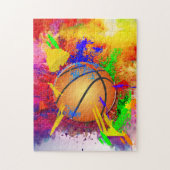 Basketbal Neon Verfspatten Modern Plezier Legpuzzel (Verticaal)