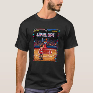 Basketbal Niveau Omhoog Retro Pixel Art Videospel  T-shirt
