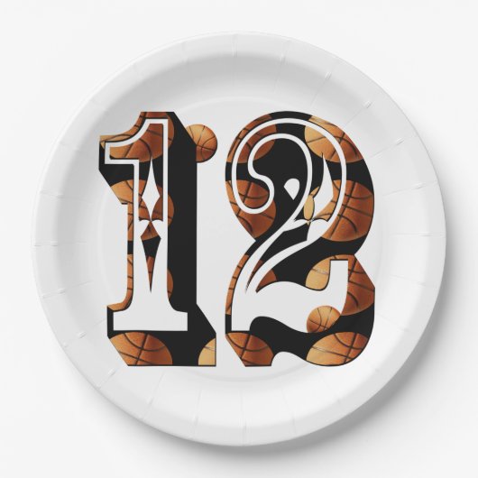 Basketbal Nummer 12 Afbeeldingslogo, Papieren Bordje (Voorkant)