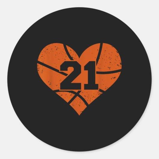 Basketbal nummer 21 Jersey Grappig Basketbal Hart Ronde Sticker (Voorkant)